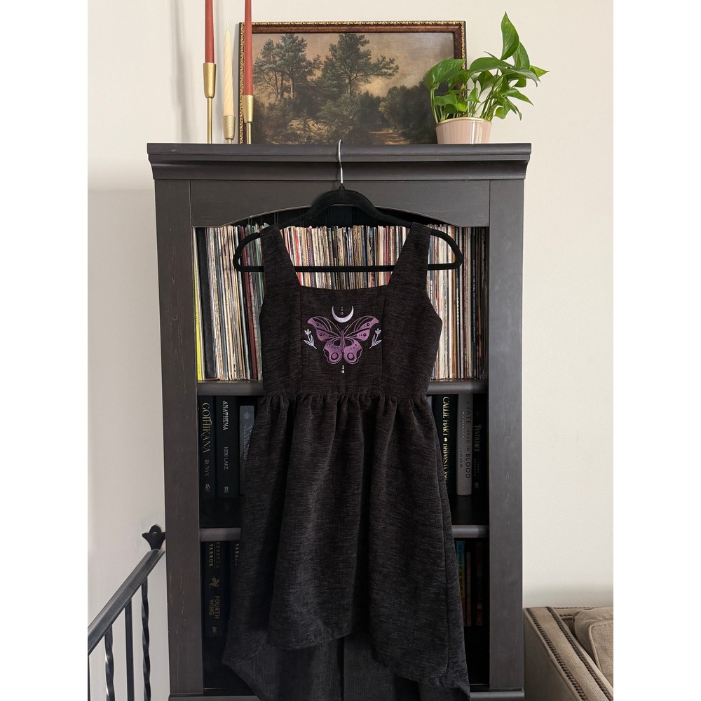 Disturbia Pinafore Dress Size 2 Black Moth Butterfly Embroidered Goth Witchy